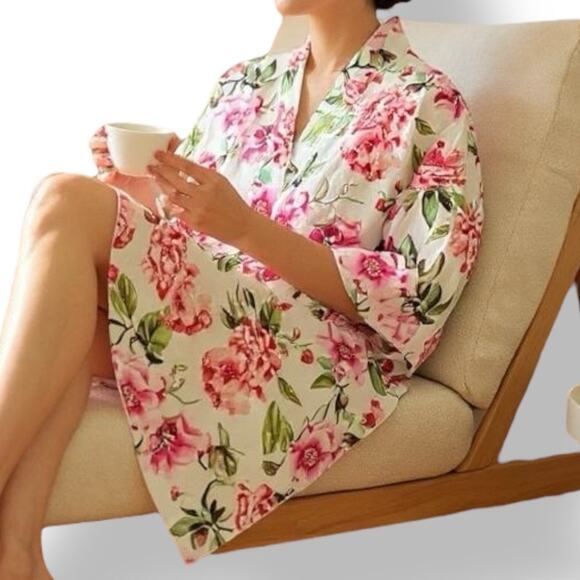 Show Me Your Mumu Pink Floral Kimono Robe One Size Watercolor Short Sleeve - Picture 1 of 11